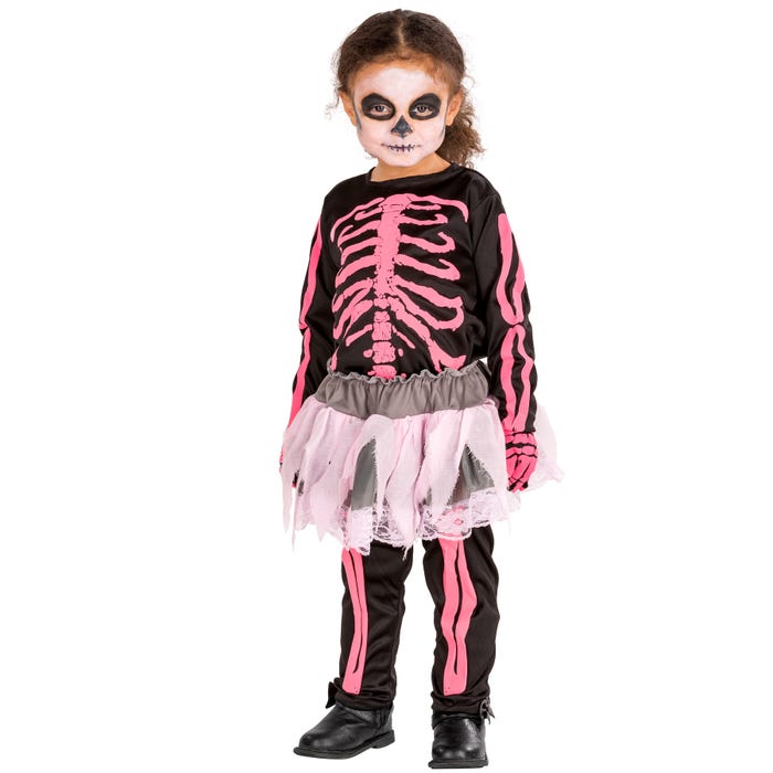 Mädchenkostüm Pink Skelett